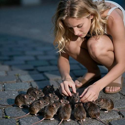 Intense Focus: Woman and Hairless Mice