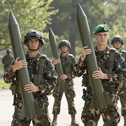 Military Soldiers with Rockets in Camouflage