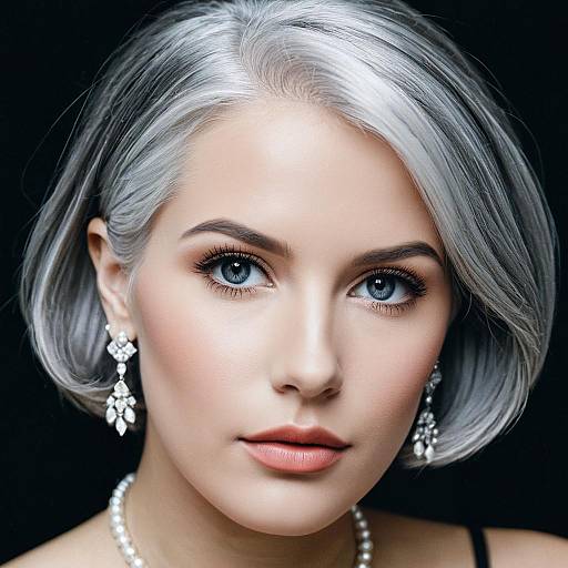 Realistic Portrait of Girl with Grey Wig
