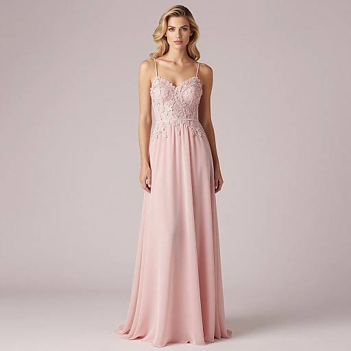 Elegant Pink Evening Gown on Blonde Woman