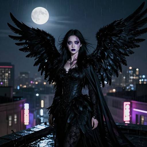 Dark Angel on Moonlit Rooftop