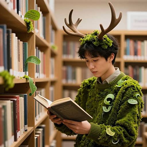 Antlered Librarian with Living Books
