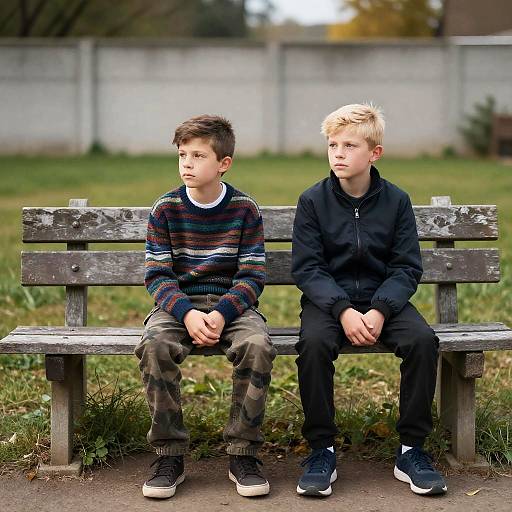 Boys on a Bench in a Park