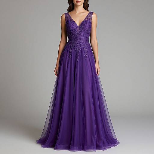 Elegant Woman in Purple Lace Dress