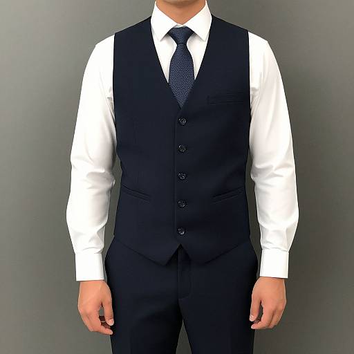 Man wearing formal navy vest and tie