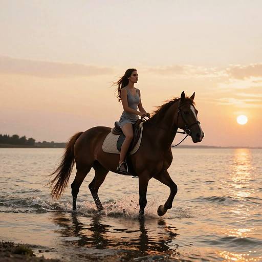 Serene Sunset Ride on a Beautiful Horse