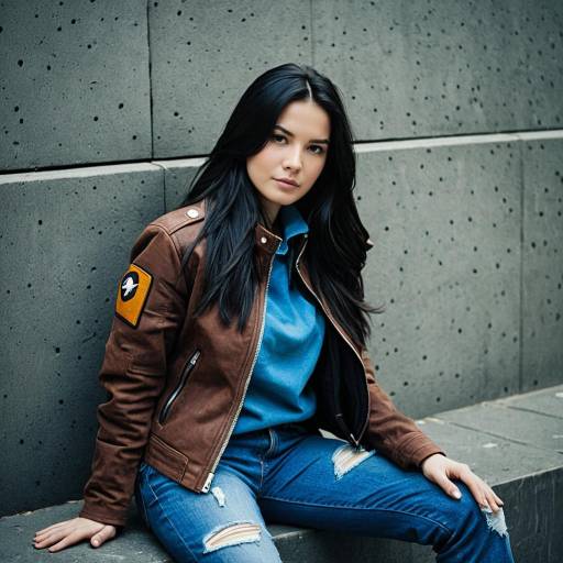 Young Woman in Casual Brown Jacket and Distressed Jeans