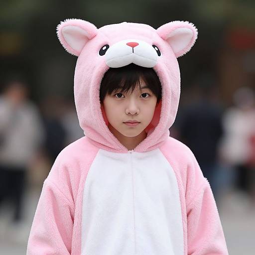 Boy in Pink Animal Kigurumi Costume