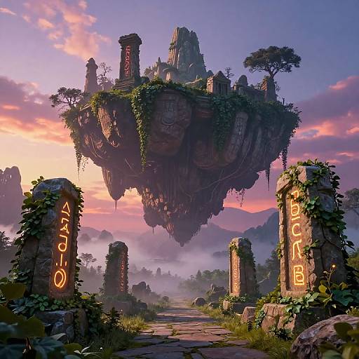 Mystical Floating Island Fantasy Landscape