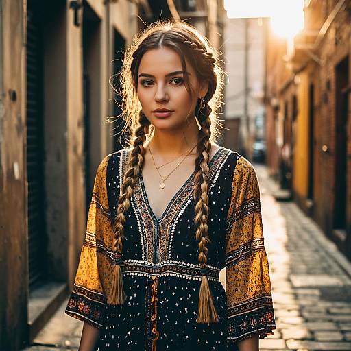 Young Woman with Half Braids in Bohemian Dress