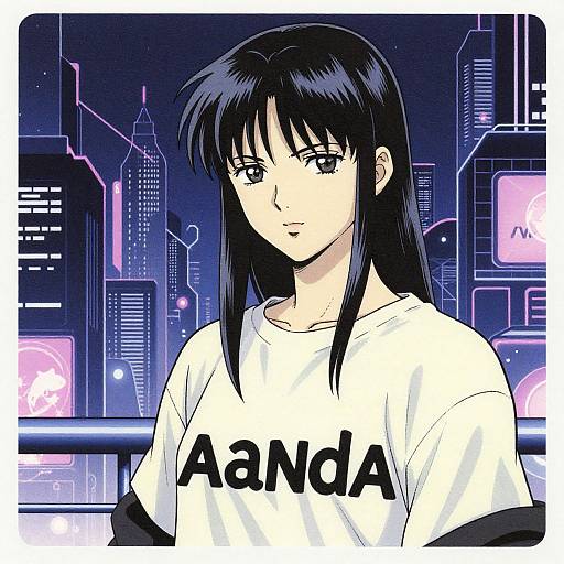 Cyberpunk Anime Woman on Toned Paper