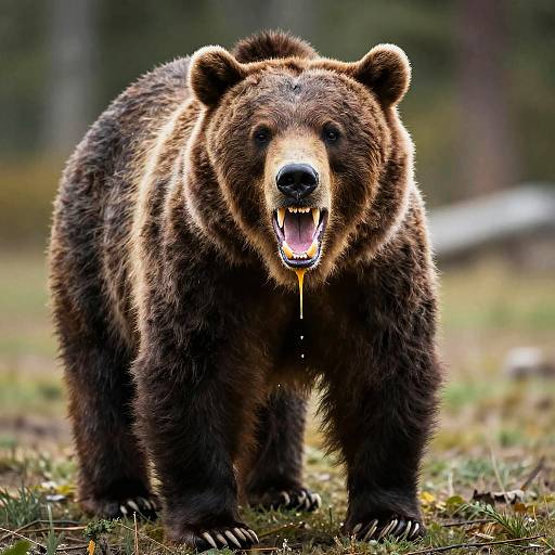 Grizzly Bear Drooling with Open Mouth