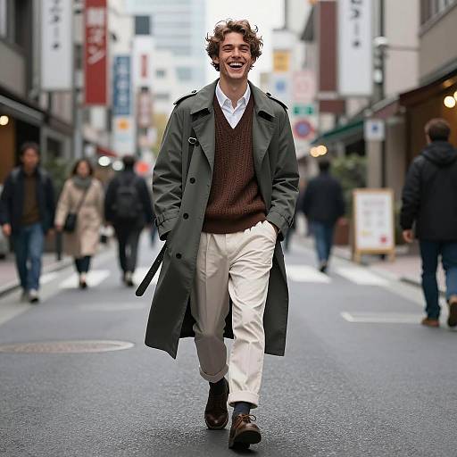 Confident Young Man Walking on Tokyo Street