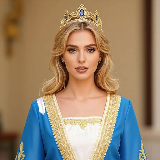 Regal Blonde Woman in Embroidered Dress