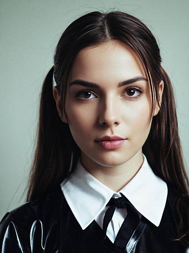 Woman in Latex Schoolgirl Costume Close-up