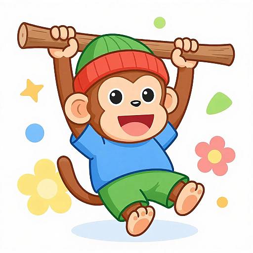 Happy Monkey Swinging in Colorful Style