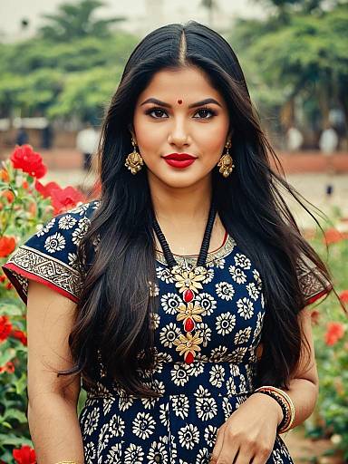 Young Indian Woman in Kalamkari Churidar Set