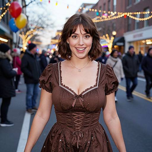 Festive Woman in Chocolate Dress