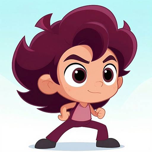 Vibrant Burgundy-Haired Cartoon Character