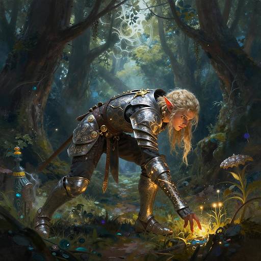 Fantasy Elf Warrior in Enchanted Forest