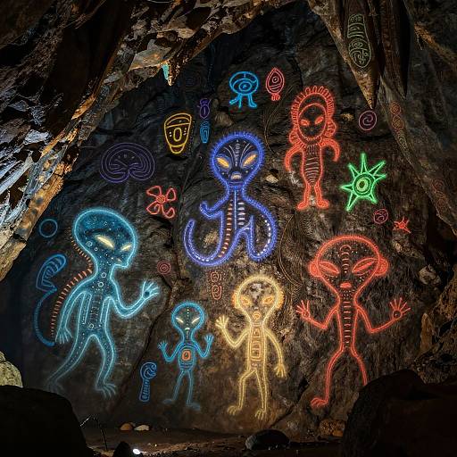 Neon-Lit Alien Cave Art