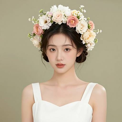 Woman in White Dress with Floral Crown