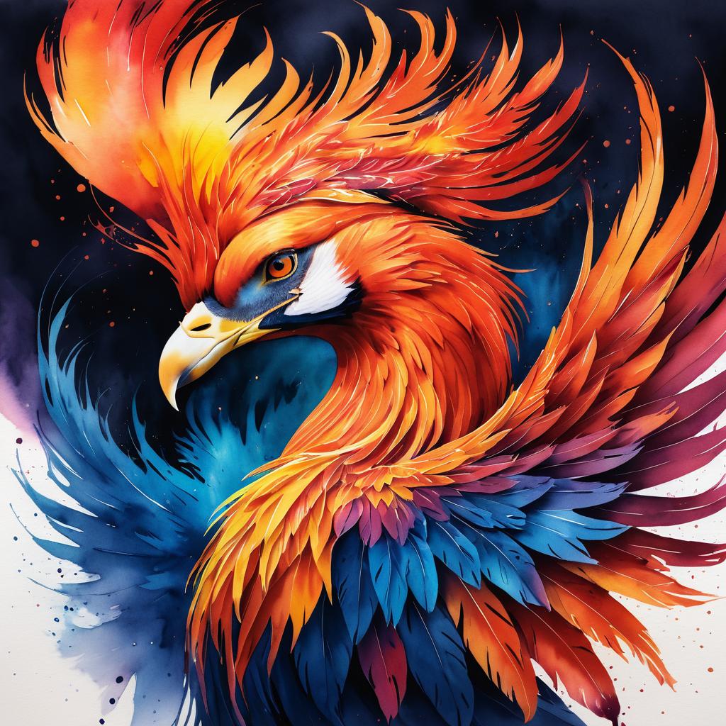 Majestic Phoenix in Duotone Watercolor