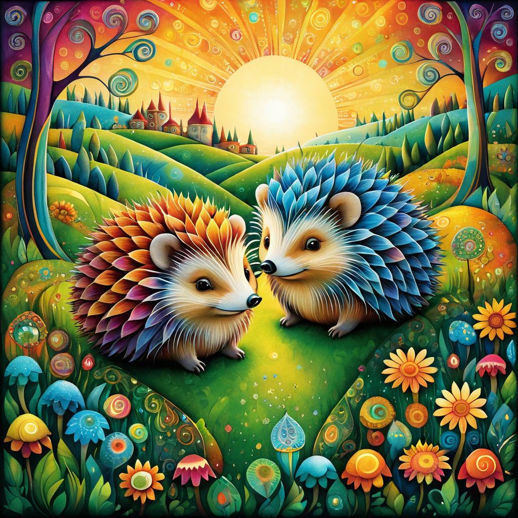 Whimsical Hedgehogs in a Sunny Hillside