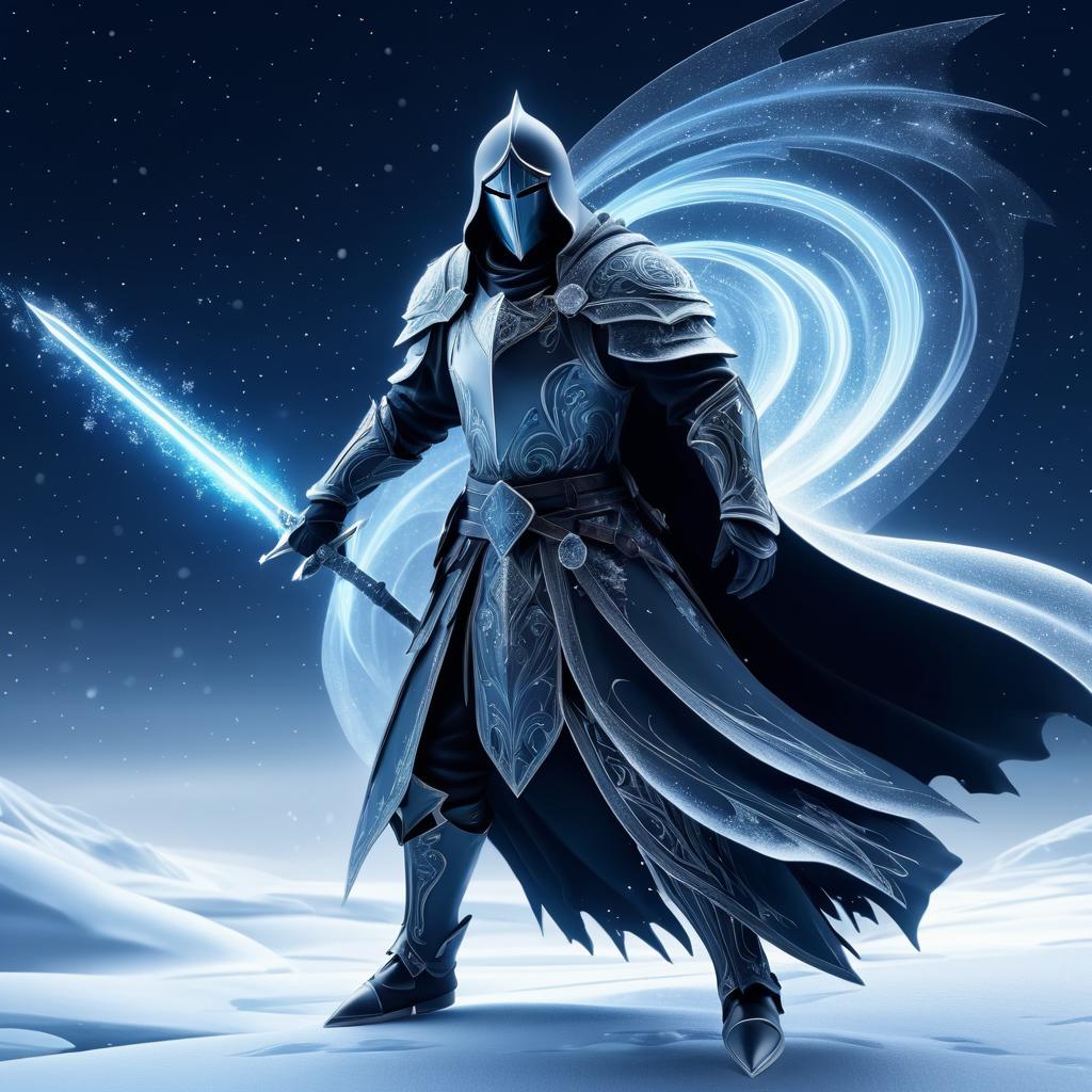 Dynamic Icebound Knight in Moonlit Snow