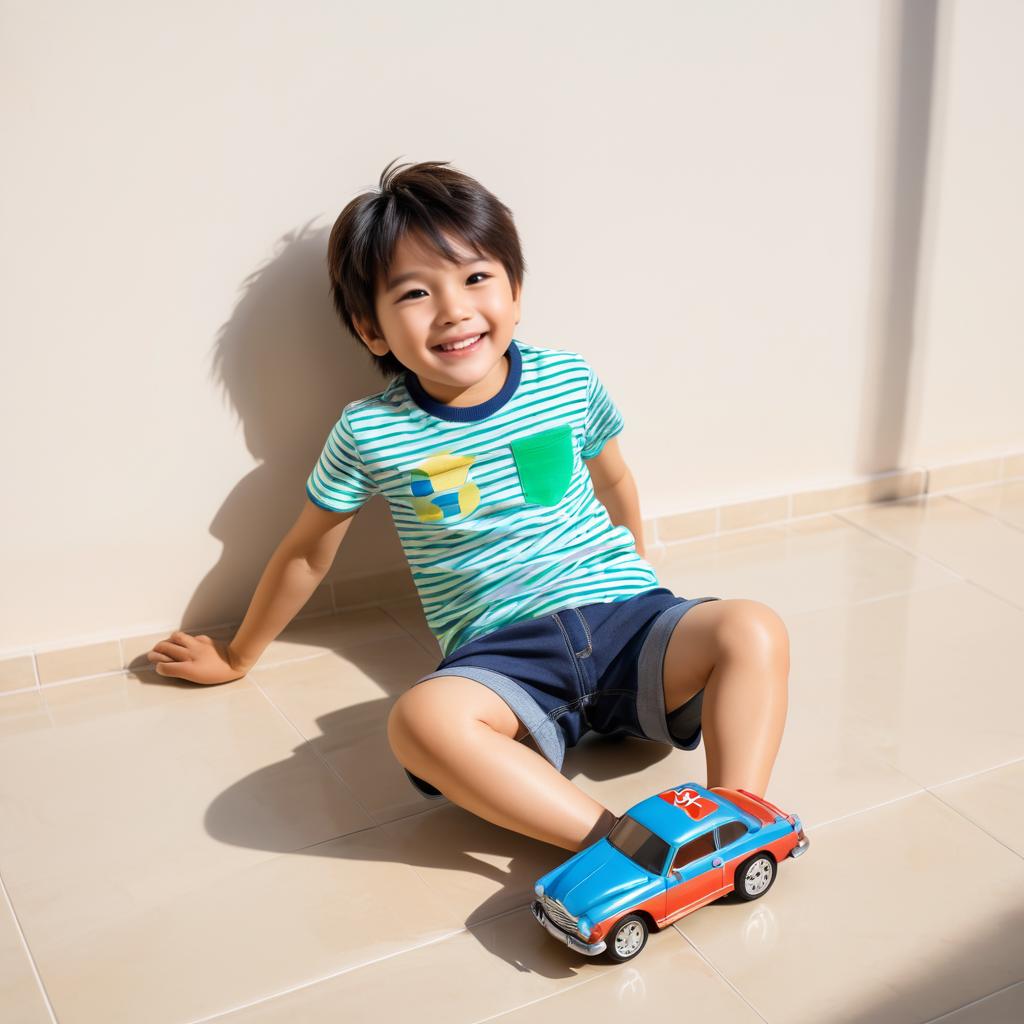 Joyful Afternoon Playtime of a Young Boy