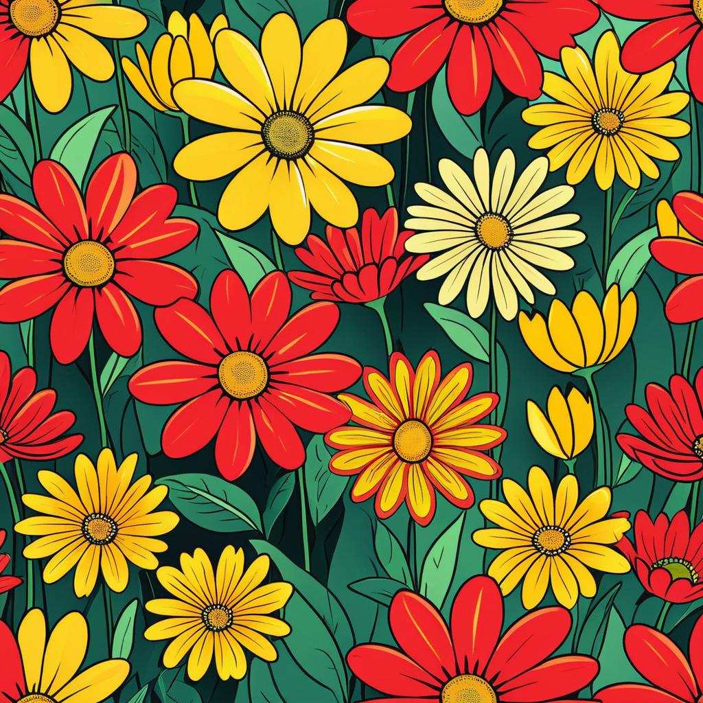 Bright Cartoon Flower Cluster Artwork