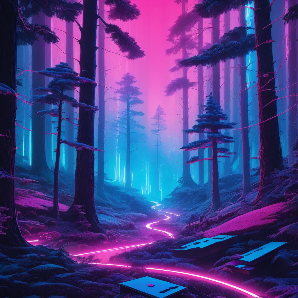 Psychedelic Cyberpunk Forest Illustration