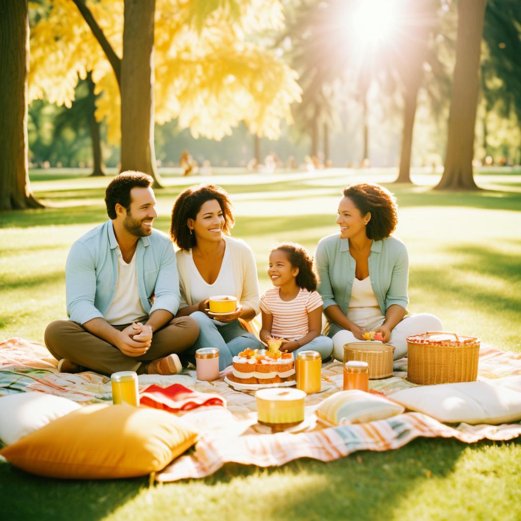 Family Picnic in Warm Sunlight