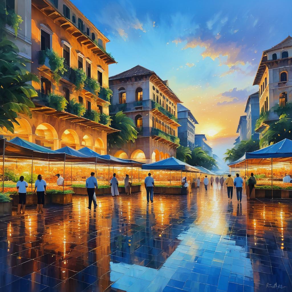 Vibrant Market Square Oil Painting