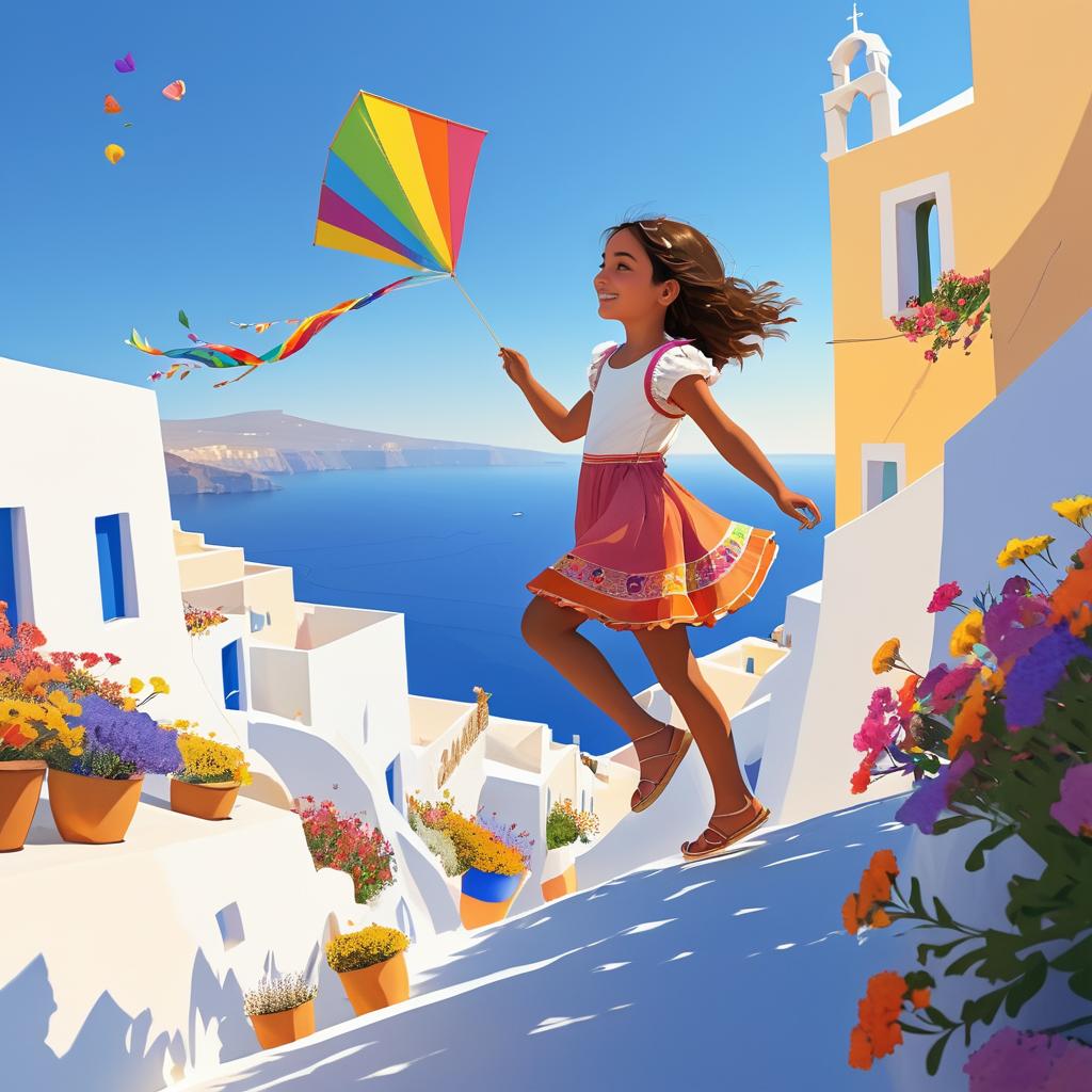 Joyful Girl Flying a Colorful Kite