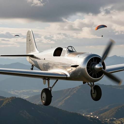 1938 Classic Airplane Over Mountains