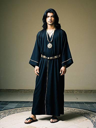 Man in Traditional Black Abaya with Jewelry