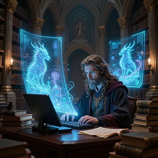 High-Tech Wizard Crafting Futuristic Spells