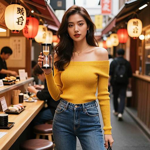 Chic Hourglass Woman at Tokyo Sushi Bar