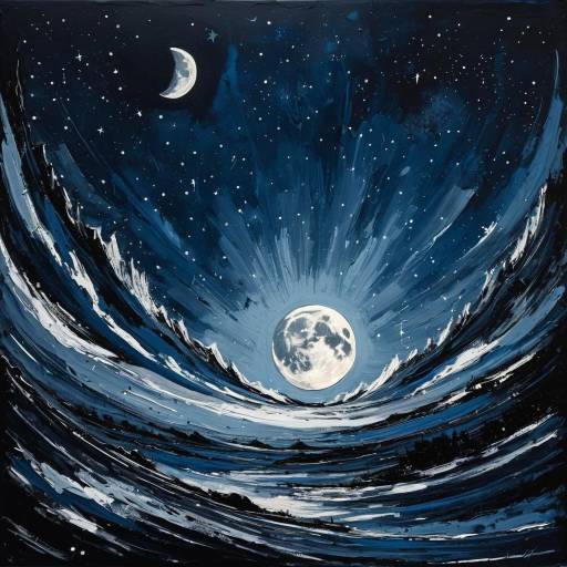 Abstract Celestial Moonlit Sky Painting