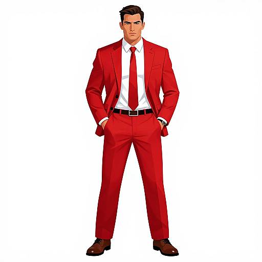 Confident Man in Red Suit Illustration