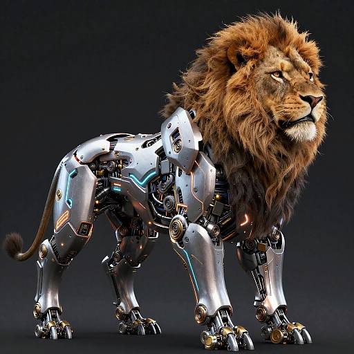 Majestic Robotic Lion Sci-Fi Art