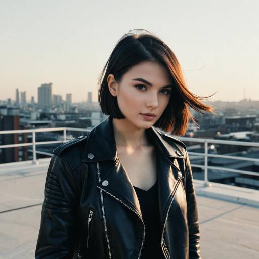 Young Woman with Sleek Bob Hairstyle on Rooftop