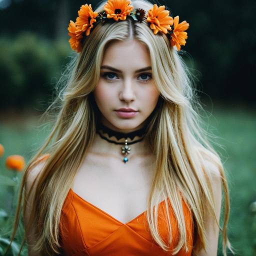 Realistic Denji Halloween Girl in Orange Dress