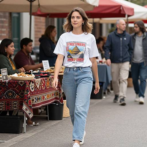 European Woman in Vibrant Street Market