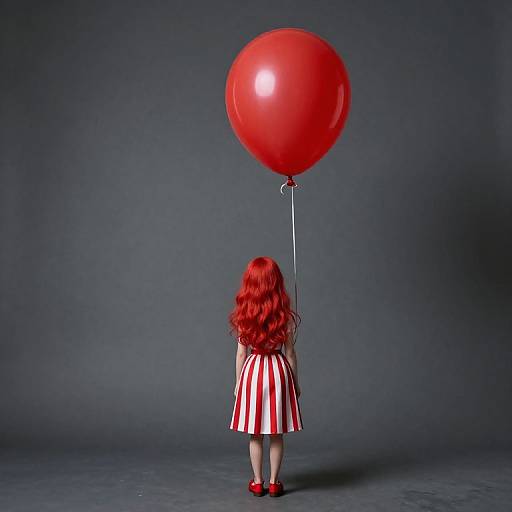 Whimsical Red-Haired Figure with Balloon