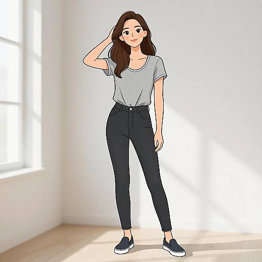 Smiling Woman in Casual Chic Outfit