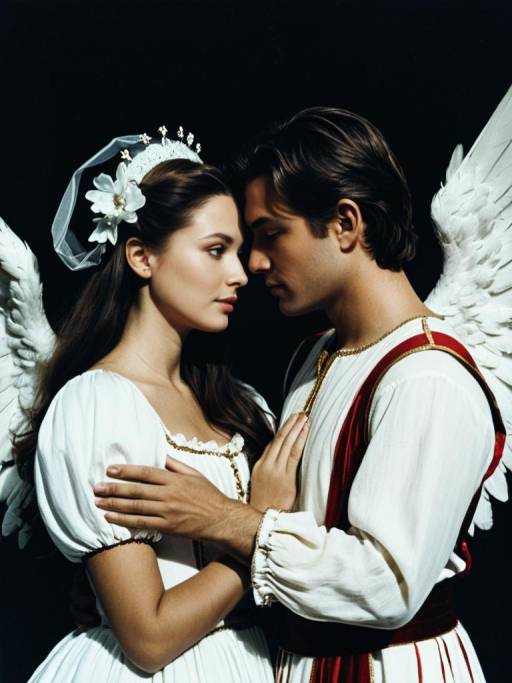 Couple in Angel Costumes Embracing