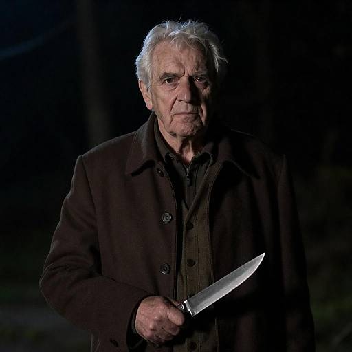 Mysterious Old Man in Forest at Night