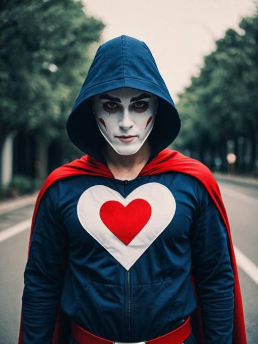 Man in Heart Symbol Costume with Face Paint